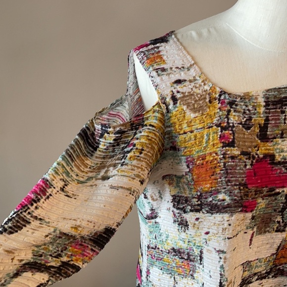 MISHCA one cold shoulder multi color women TOP A-line. Embroidery SZ L - Picture 3 of 9